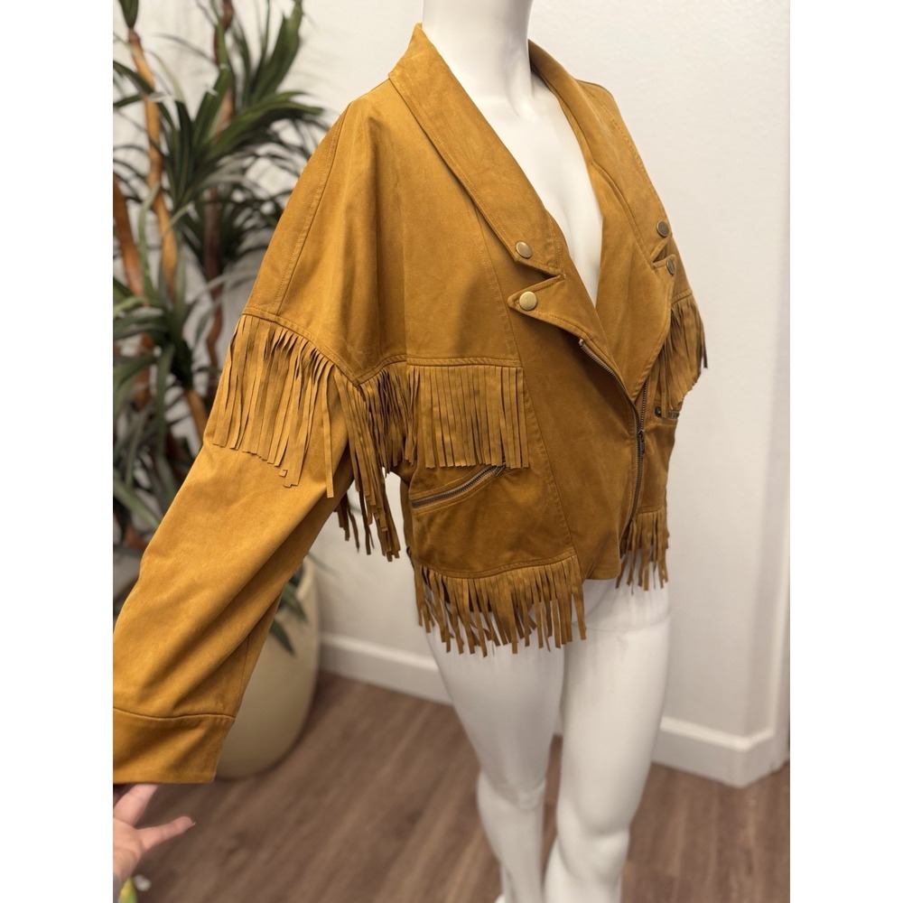 SHEIN Faux Leather Fringe Moto Jacket L/XL Western Grunge Cowgirl Festival Crop - Picture 3 of 12